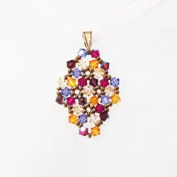 Pendant 40cm - Malvina Rhombus S-Salmon Organza - Pendant 40cm - Laiton bronze